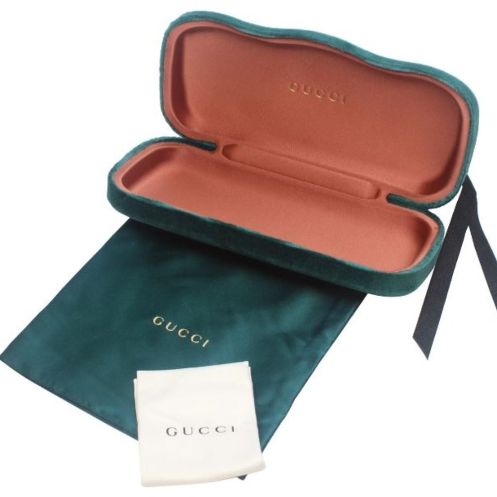 Emerald Green GUCCI hard clamshell Sunglasses Case + Drawstring Pouch Bag